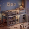 image:imageGiantex Low Loft Bed Twin Size with LED Lights Wooden Bed Frame wStairs Safety Guardrails Storage Cabinet Bookshelf amp UnderBed Play Space Modern Kids Loft Bed for Boys Girls Mint GreenGrey
