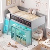 image:imageGiantex Low Loft Bed with LED Lights Twin Size Bed Frames for Kids wChalkboard Removable Bookcase amp UnderBed Storage Space Wood Loft Beds with Stairs Safety Guardrail for Girls Boys WhiteGrey