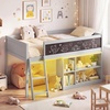 image:imageGiantex Low Loft Bed with LED Lights Twin Size Bed Frames for Kids wChalkboard Removable Bookcase amp UnderBed Storage Space Wood Loft Beds with Stairs Safety Guardrail for Girls Boys WhiteGrey