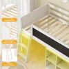image:imageGiantex Low Loft Bed with LED Lights Twin Size Bed Frames for Kids wChalkboard Removable Bookcase amp UnderBed Storage Space Wood Loft Beds with Stairs Safety Guardrail for Girls Boys WhiteWhite