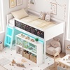image:imageGiantex Low Loft Bed with LED Lights Twin Size Bed Frames for Kids wChalkboard Removable Bookcase amp UnderBed Storage Space Wood Loft Beds with Stairs Safety Guardrail for Girls Boys WhiteWhite