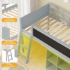 image:imageGiantex Low Loft Bed with LED Lights Twin Size Bed Frames for Kids wChalkboard Removable Bookcase amp UnderBed Storage Space Wood Loft Beds with Stairs Safety Guardrail for Girls Boys WhiteGrey