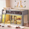 image:imageGiantex Low Loft Bed with LED Lights Twin Size Bed Frames for Kids wChalkboard Removable Bookcase amp UnderBed Storage Space Wood Loft Beds with Stairs Safety Guardrail for Girls Boys WhiteGrey