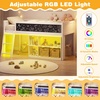 image:imageGiantex Low Loft Bed with LED Lights Twin Size Bed Frames for Kids wChalkboard Removable Bookcase amp UnderBed Storage Space Wood Loft Beds with Stairs Safety Guardrail for Girls Boys WhiteWhite