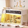 image:imageGiantex Low Loft Bed with LED Lights Twin Size Bed Frames for Kids wChalkboard Removable Bookcase amp UnderBed Storage Space Wood Loft Beds with Stairs Safety Guardrail for Girls Boys WhiteWhite