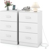 image:imageGiantex Night Stand Set 2 with Charging Station 26 Tall Side End Table w3 Storage Drawers Wooden Nightstand Chest of Drawers Wood Dresser for Bedroom Office 2 NaturalWhite