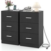 image:imageGiantex Night Stand Set 2 with Charging Station 26 Tall Side End Table w3 Storage Drawers Wooden Nightstand Chest of Drawers Wood Dresser for Bedroom Office 2 NaturalBlack