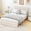 image:imageGiantex Queen Size Bed Frame with Storage Drawer Upholstered Velvet Platform Bed with Vertical Channel Headboard Wooden Slats Support Mattress Foundation No Box Spring Needed BeigeBeige