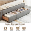image:imageGiantex Queen Size Bed Frame with Storage Drawer Upholstered Velvet Platform Bed with Vertical Channel Headboard Wooden Slats Support Mattress Foundation No Box Spring Needed BeigeGrey