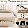 image:imageGiantex Queen Size Bed Frame with Storage Drawer Upholstered Velvet Platform Bed with Vertical Channel Headboard Wooden Slats Support Mattress Foundation No Box Spring Needed BeigeBeige