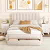 image:imageGiantex Queen Size Bed Frame with Storage Drawer Upholstered Velvet Platform Bed with Vertical Channel Headboard Wooden Slats Support Mattress Foundation No Box Spring Needed BeigeBeige