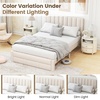 image:imageGiantex Queen Size Bed Frame with Storage Drawer Upholstered Velvet Platform Bed with Vertical Channel Headboard Wooden Slats Support Mattress Foundation No Box Spring Needed BeigeBeige