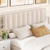 image:imageGiantex Queen Size Bed Frame with Storage Drawer Upholstered Velvet Platform Bed with Vertical Channel Headboard Wooden Slats Support Mattress Foundation No Box Spring Needed BeigeBeige
