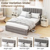 image:imageGiantex Queen Size Bed Frame with Storage Drawer Upholstered Velvet Platform Bed with Vertical Channel Headboard Wooden Slats Support Mattress Foundation No Box Spring Needed BeigeGrey