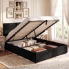 image:imageGiantex Queen Size Lift Up Storage Bed Modern Corduroy Upholstered Platform wWingback Headboard Hydraulic Support Queen Bed Frame with Storage No Box Spring Needed BeigeBlack