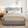 image:imageGiantex Queen Size Lift Up Storage Bed Modern Corduroy Upholstered Platform wWingback Headboard Hydraulic Support Queen Bed Frame with Storage No Box Spring Needed BeigeGrey