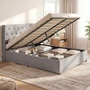 image:imageGiantex Queen Size Lift Up Storage Bed Modern Corduroy Upholstered Platform wWingback Headboard Hydraulic Support Queen Bed Frame with Storage No Box Spring Needed BeigeGrey