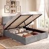 image:imageGiantex Queen Size Lift Up Storage Bed Modern Corduroy Upholstered Platform wWingback Headboard Hydraulic Support Queen Bed Frame with Storage No Box Spring Needed BeigeGrey