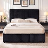 image:imageGiantex Queen Size Lift Up Storage Bed Modern Corduroy Upholstered Platform wWingback Headboard Hydraulic Support Queen Bed Frame with Storage No Box Spring Needed BeigeBlack
