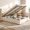 image:imageGiantex Queen Size Lift Up Storage Bed Modern Corduroy Upholstered Platform wWingback Headboard Hydraulic Support Queen Bed Frame with Storage No Box Spring Needed BeigeBeige