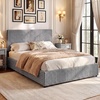 image:imageGiantex Queen Size Lift Up Storage Bed Modern Corduroy Upholstered Platform wWingback Headboard Hydraulic Support Queen Bed Frame with Storage No Box Spring Needed BeigeGrey