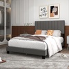 image:imageGiantex Queen Size Platform Bed Frame Box Spring Needed Modern Upholstered Mattress Foundation with Linen Fabric Headboard Solid Wood Legs No Slatted Bed Frame for Adjustable Bed Base Gray
