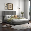 image:imageGiantex Queen Size Platform Bed Frame Box Spring Needed Modern Upholstered Mattress Foundation with Linen Fabric Headboard Solid Wood Legs No Slatted Bed Frame for Adjustable Bed Base Gray