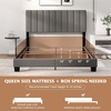 image:imageGiantex Queen Size Platform Bed Frame Box Spring Needed Modern Upholstered Mattress Foundation with Linen Fabric Headboard Solid Wood Legs No Slatted Bed Frame for Adjustable Bed Base Gray