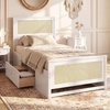 image:imageGiantex Rattan Bed Frame with 2 Storage Drawers Twin Size Boho Platform Beds wHeadboard amp Footboard Wood Mattress Foundation Twin Bed Frames for Kids Adults No Box Spring Needed White TwinWhite