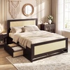 image:imageGiantex Rattan Bed Frame with 2 Storage Drawers Twin Size Boho Platform Beds wHeadboard amp Footboard Wood Mattress Foundation Twin Bed Frames for Kids Adults No Box Spring Needed White TwinEspresso