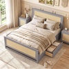 image:imageGiantex Rattan Bed Frame with 2 Storage Drawers Twin Size Boho Platform Beds wHeadboard amp Footboard Wood Mattress Foundation Twin Bed Frames for Kids Adults No Box Spring Needed White TwinGrey