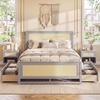 image:imageGiantex Rattan Bed Frame with 2 Storage Drawers Twin Size Boho Platform Beds wHeadboard amp Footboard Wood Mattress Foundation Twin Bed Frames for Kids Adults No Box Spring Needed White TwinGrey