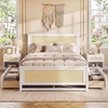 image:imageGiantex Rattan Bed Frame with 2 Storage Drawers Twin Size Boho Platform Beds wHeadboard amp Footboard Wood Mattress Foundation Twin Bed Frames for Kids Adults No Box Spring Needed White TwinWhite