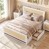 image:imageGiantex Rattan Bed Frame with 2 Storage Drawers Twin Size Boho Platform Beds wHeadboard amp Footboard Wood Mattress Foundation Twin Bed Frames for Kids Adults No Box Spring Needed White TwinWhite