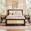 image:imageGiantex Rattan Bed Frame with 2 Storage Drawers Twin Size Boho Platform Beds wHeadboard amp Footboard Wood Mattress Foundation Twin Bed Frames for Kids Adults No Box Spring Needed White TwinEspresso