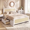 image:imageGiantex Rattan Bed Frame with 2 Storage Drawers Twin Size Boho Platform Beds wHeadboard amp Footboard Wood Mattress Foundation Twin Bed Frames for Kids Adults No Box Spring Needed White TwinWhite