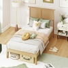 image:imageGiantex Rattan Twin Bed Frames for Kids Boho Platform Bed with Natural Wicker Headboard Solid Wood Foundation amp Support Slats UnderBed Storage Twin Size Bedframe for Adults No Box Spring NeededTwin