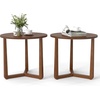 image:imageGiantex Round Side Table Set of 2 Sofa Couch End Table wWood Legs Farmhouse Circle Nightstand for Small Spaces Compact Accent Bedside Night Stand for Living Room Bedroom Easy Assembly NaturalWalnut