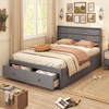 image:imageGiantex Twin Bed Frames for Kids with Storage Drawers Wood Platform Bed with Headboard Solid Mattress Foundation wWooden Slat Support amp Enclosed Base No Box Spring Needed White TwinGrey