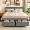 image:imageGiantex Twin Bed Frames for Kids with Storage Drawers Wood Platform Bed with Headboard Solid Mattress Foundation wWooden Slat Support amp Enclosed Base No Box Spring Needed White TwinGrey