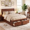 image:imageGiantex Twin Bed Frames for Kids with Storage Drawers Wood Platform Bed with Headboard Solid Mattress Foundation wWooden Slat Support amp Enclosed Base No Box Spring Needed White TwinWalnut