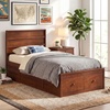 image:imageGiantex Twin Bed Frames for Kids with Storage Drawers Wood Platform Bed with Headboard Solid Mattress Foundation wWooden Slat Support amp Enclosed Base No Box Spring Needed White TwinWalnut