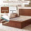 image:imageGiantex Twin Bed Frames for Kids with Storage Drawers Wood Platform Bed with Headboard Solid Mattress Foundation wWooden Slat Support amp Enclosed Base No Box Spring Needed White TwinWalnut