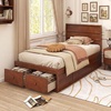 image:imageGiantex Twin Bed Frames for Kids with Storage Drawers Wood Platform Bed with Headboard Solid Mattress Foundation wWooden Slat Support amp Enclosed Base No Box Spring Needed White TwinWalnut