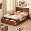 image:imageGiantex Twin Bed Frames for Kids with Storage Drawers Wood Platform Bed with Headboard Solid Mattress Foundation wWooden Slat Support amp Enclosed Base No Box Spring Needed White TwinWalnut