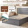 image:imageGiantex Twin Bed Frames for Kids with Storage Drawers Wood Platform Bed with Headboard Solid Mattress Foundation wWooden Slat Support amp Enclosed Base No Box Spring Needed White TwinGrey