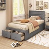 image:imageGiantex Twin Bed Frames for Kids with Storage Drawers Wood Platform Bed with Headboard Solid Mattress Foundation wWooden Slat Support amp Enclosed Base No Box Spring Needed White TwinGrey
