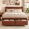 image:imageGiantex Twin Bed Frames for Kids with Storage Drawers Wood Platform Bed with Headboard Solid Mattress Foundation wWooden Slat Support amp Enclosed Base No Box Spring Needed White TwinWalnut