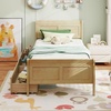 image:imageGiantex Twin Bed with 2 Storage Drawers Wood Platform Bed with Headboard amp Footboard Wooden Slats Support Mattress Foundation Twin Bed Frames for Kids Teens Adults No Box Spring Needed GreyNatural