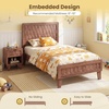 image:imageGiantex Wood Full Size Bed Frame with Upholstered Headboard MidCentury Platform Bed wWooden Slat Support Mattress Foundation Slatted Footboard UnderBed Storage Space No Box Spring Needed OakWalnut